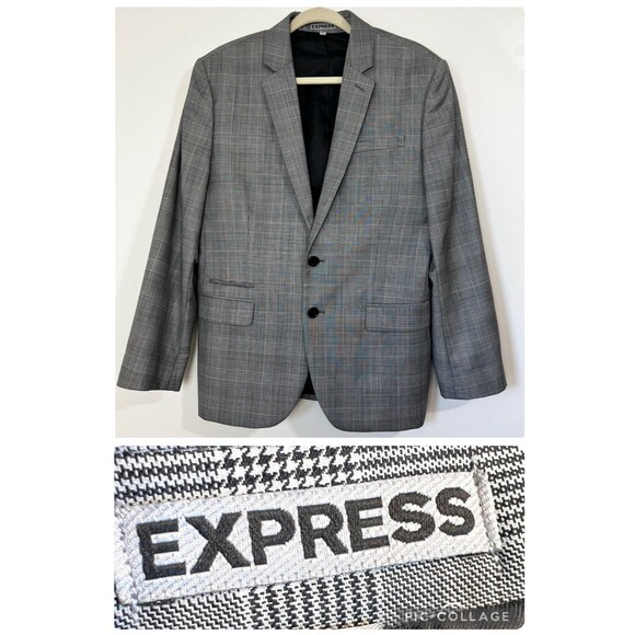 Express Photographer Blazer Black & White Plaid Wool Blend Men’s Fitted 40S - Picture 1 of 12
